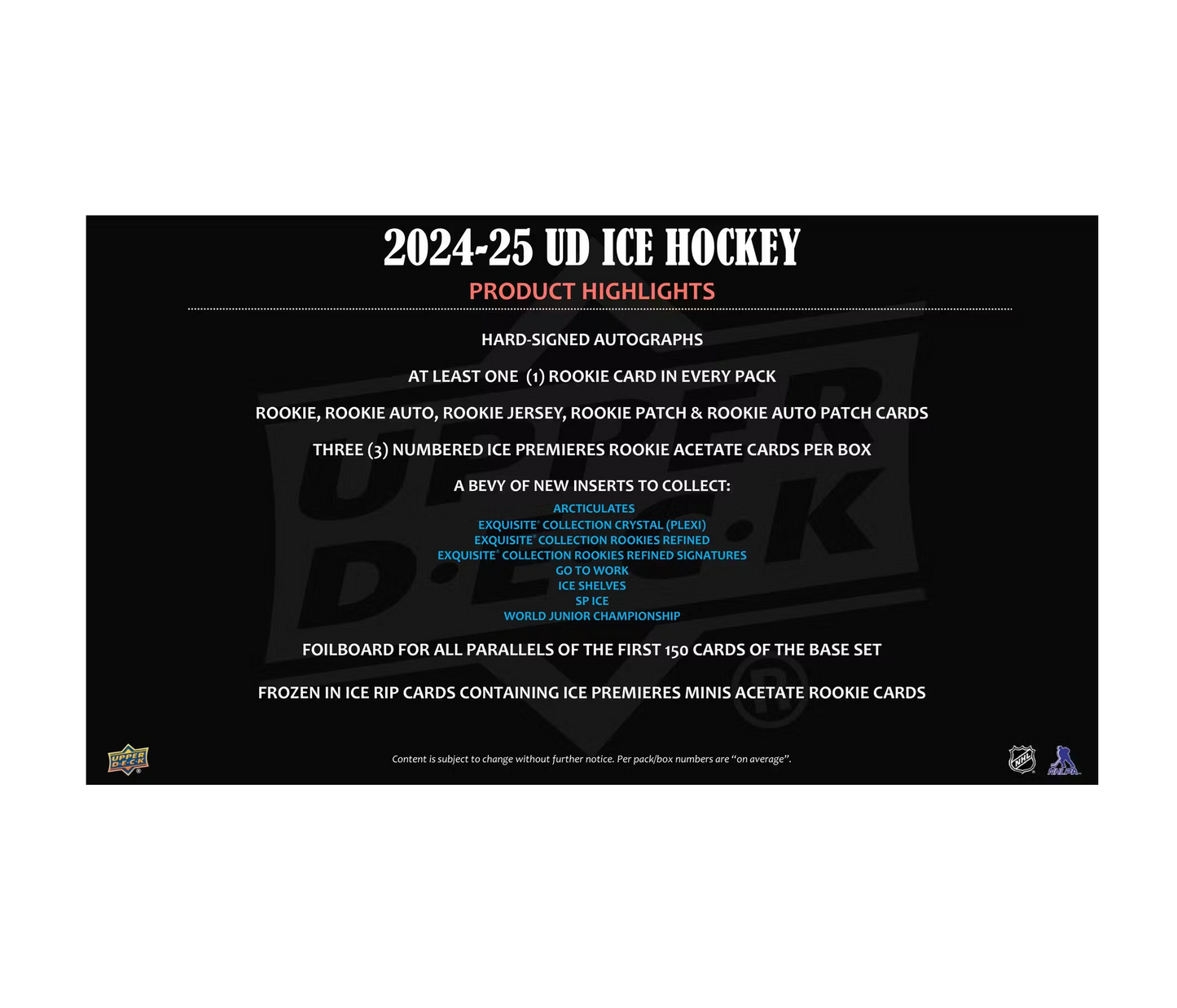 2024-25 Upper Deck Ice Hockey Hobby 12-Box Case