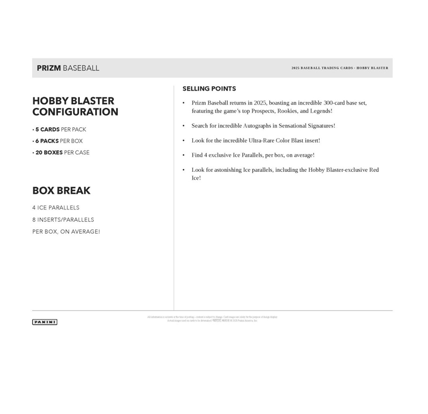2025 Panini Prizm Baseball Hobby Blaster 20-Box Case